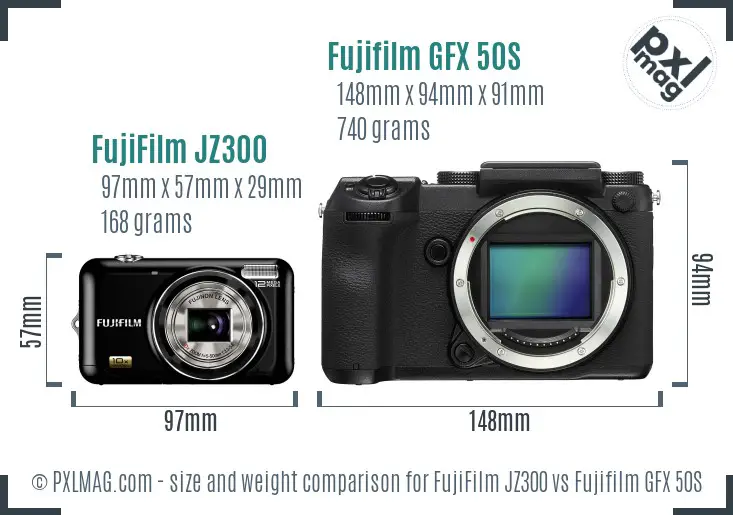 FujiFilm JZ300 vs Fujifilm GFX 50S size comparison