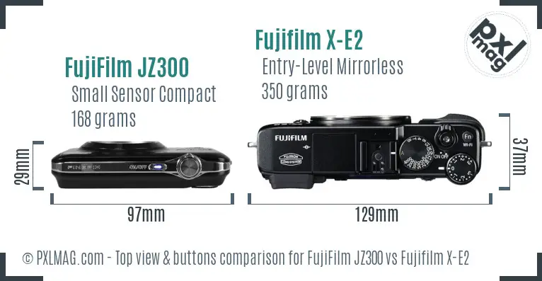 FujiFilm JZ300 vs Fujifilm X-E2 top view buttons comparison