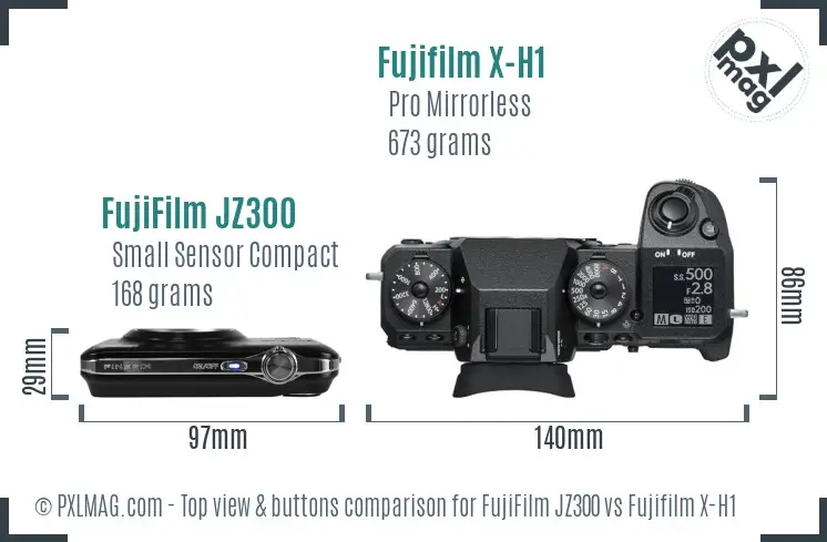FujiFilm JZ300 vs Fujifilm X-H1 top view buttons comparison