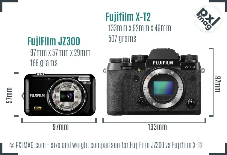 FujiFilm JZ300 vs Fujifilm X-T2 size comparison