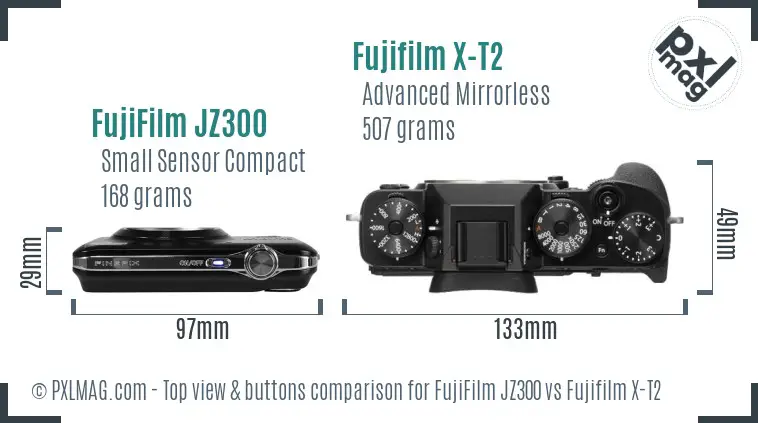 FujiFilm JZ300 vs Fujifilm X-T2 top view buttons comparison