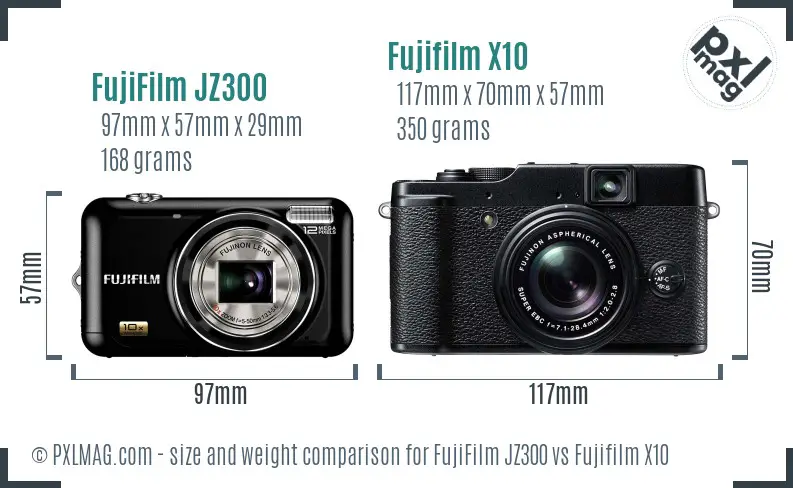 FujiFilm JZ300 vs Fujifilm X10 size comparison