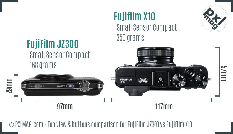 FujiFilm JZ300 vs Fujifilm X10 top view buttons comparison