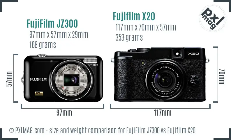 FujiFilm JZ300 vs Fujifilm X20 size comparison
