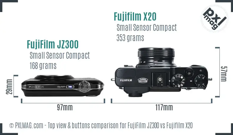 FujiFilm JZ300 vs Fujifilm X20 top view buttons comparison