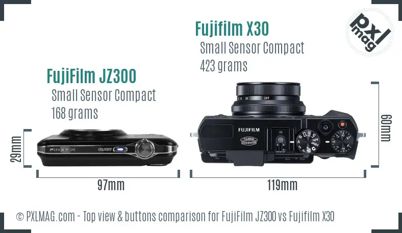 FujiFilm JZ300 vs Fujifilm X30 top view buttons comparison