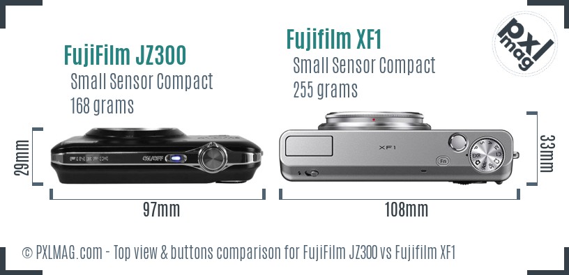FujiFilm JZ300 vs Fujifilm XF1 top view buttons comparison