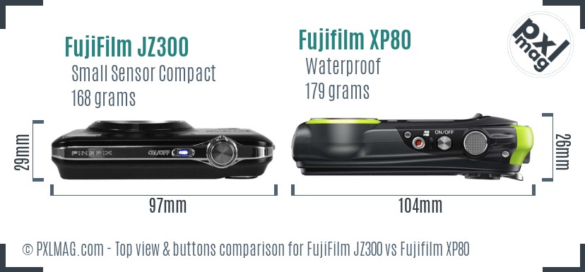 FujiFilm JZ300 vs Fujifilm XP80 top view buttons comparison