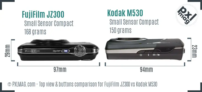 FujiFilm JZ300 vs Kodak M530 top view buttons comparison