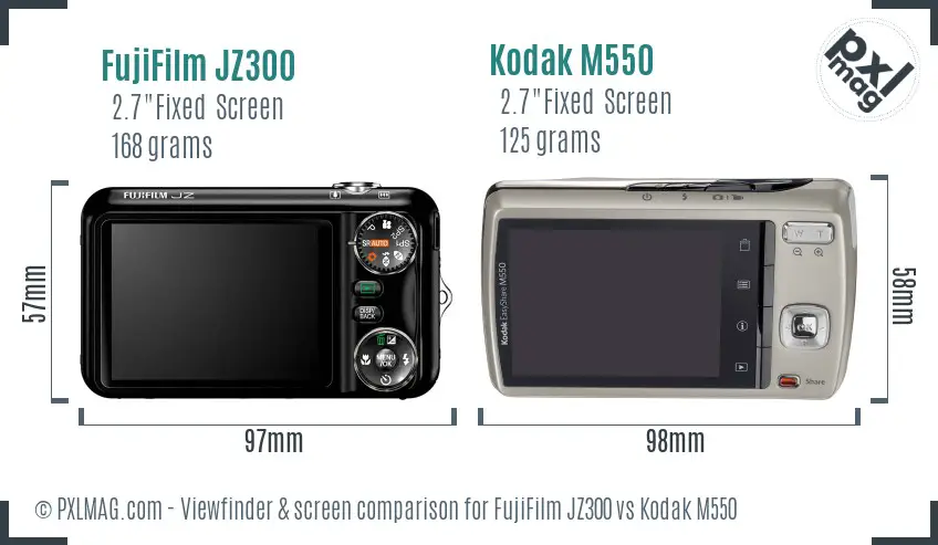 FujiFilm JZ300 vs Kodak M550 Screen and Viewfinder comparison