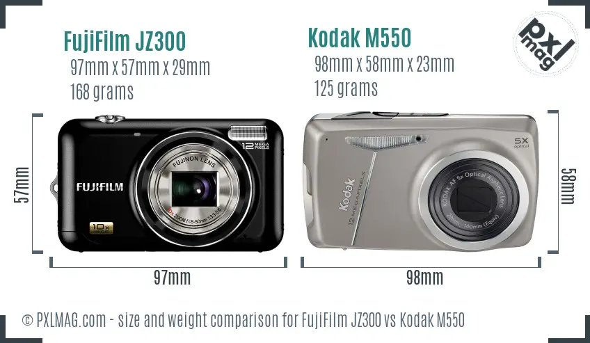 FujiFilm JZ300 vs Kodak M550 size comparison
