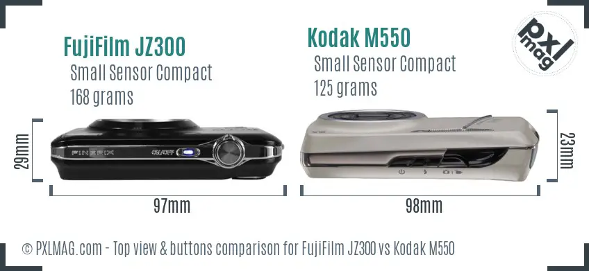 FujiFilm JZ300 vs Kodak M550 top view buttons comparison