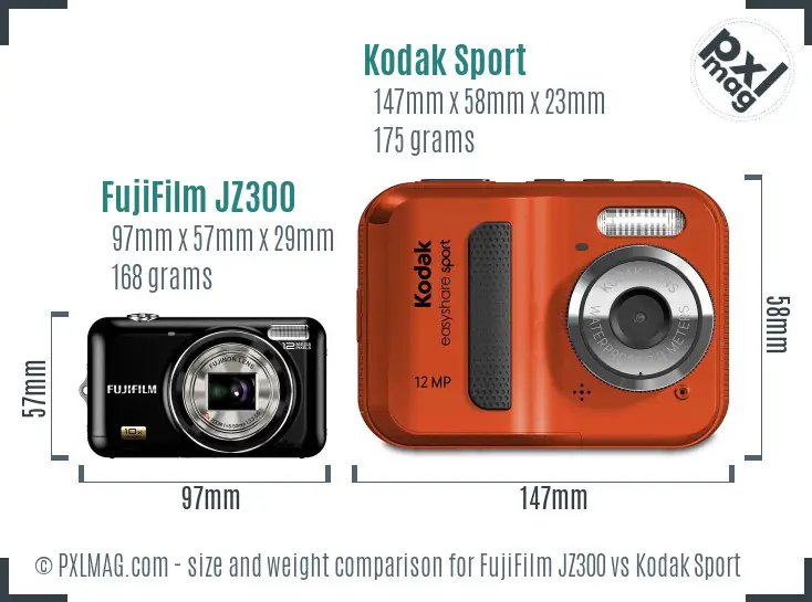 FujiFilm JZ300 vs Kodak Sport size comparison