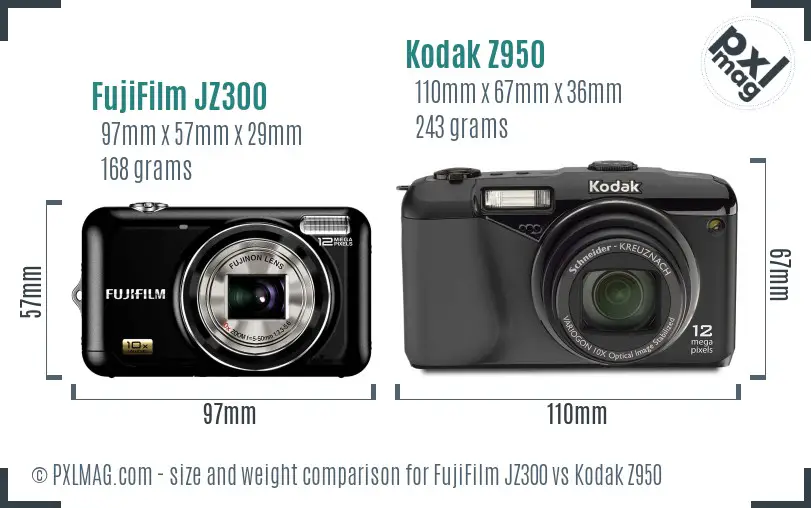 FujiFilm JZ300 vs Kodak Z950 size comparison