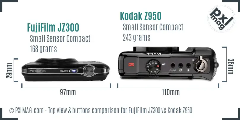 FujiFilm JZ300 vs Kodak Z950 top view buttons comparison