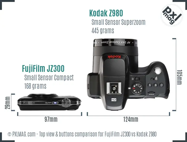 FujiFilm JZ300 vs Kodak Z980 top view buttons comparison