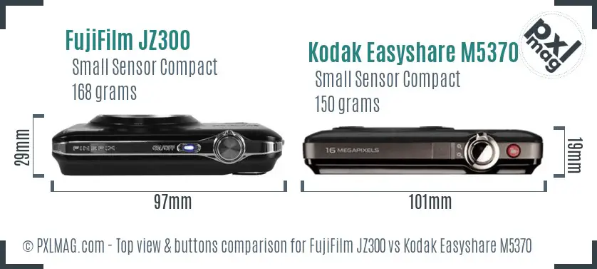 FujiFilm JZ300 vs Kodak Easyshare M5370 top view buttons comparison