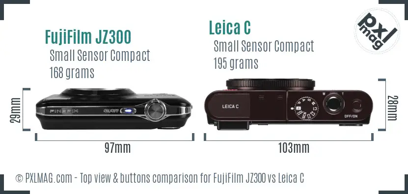 FujiFilm JZ300 vs Leica C top view buttons comparison FujiFilm JZ300 vs Leica C top view buttons comparison