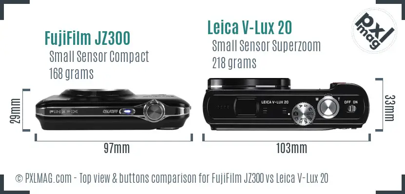 FujiFilm JZ300 vs Leica V-Lux 20 top view buttons comparison