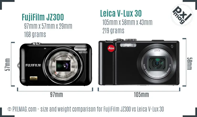 FujiFilm JZ300 vs Leica V-Lux 30 size comparison