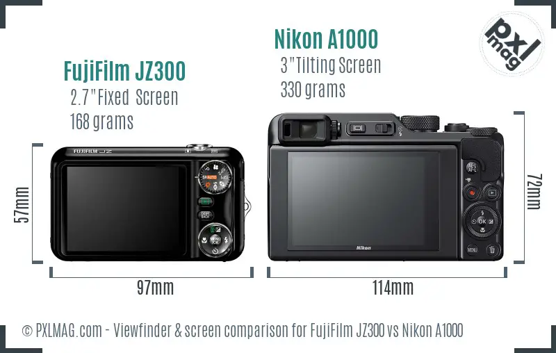 FujiFilm JZ300 vs Nikon A1000 Screen and Viewfinder comparison