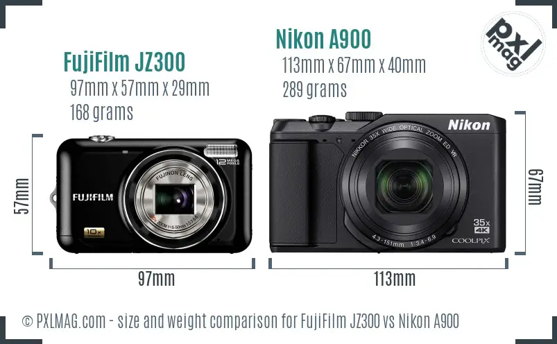 FujiFilm JZ300 vs Nikon A900 size comparison