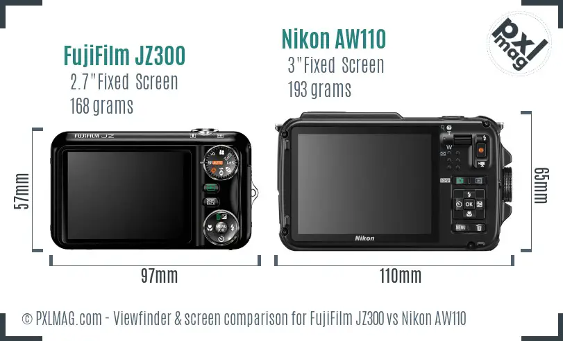 FujiFilm JZ300 vs Nikon AW110 Screen and Viewfinder comparison