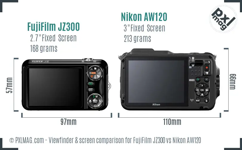 FujiFilm JZ300 vs Nikon AW120 Screen and Viewfinder comparison