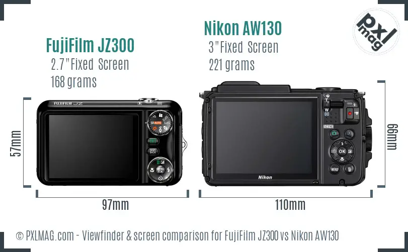 FujiFilm JZ300 vs Nikon AW130 Screen and Viewfinder comparison