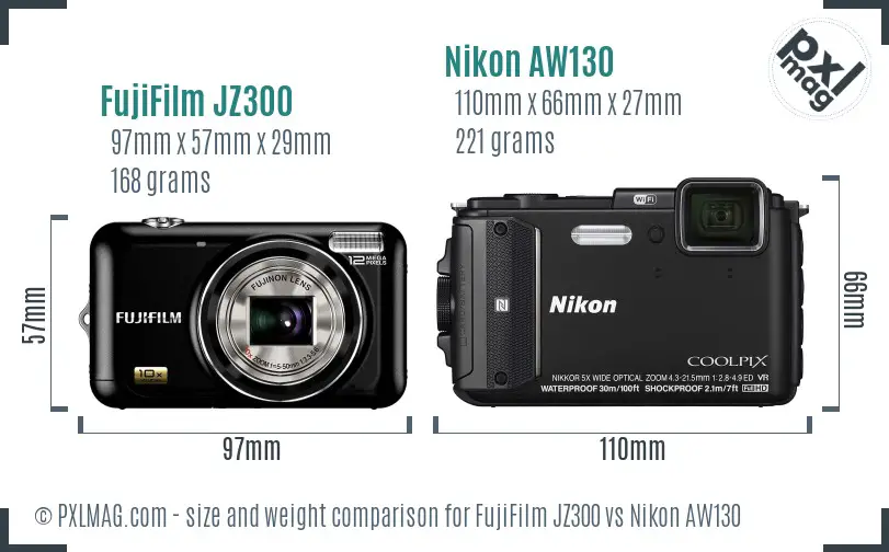 FujiFilm JZ300 vs Nikon AW130 size comparison