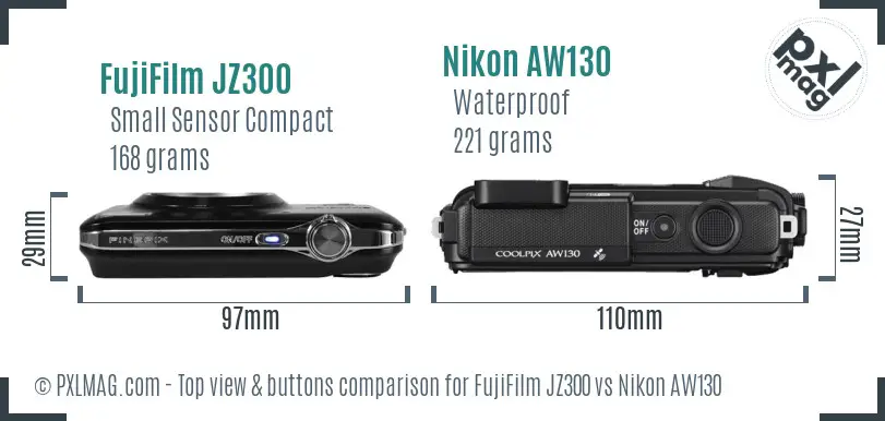 FujiFilm JZ300 vs Nikon AW130 top view buttons comparison