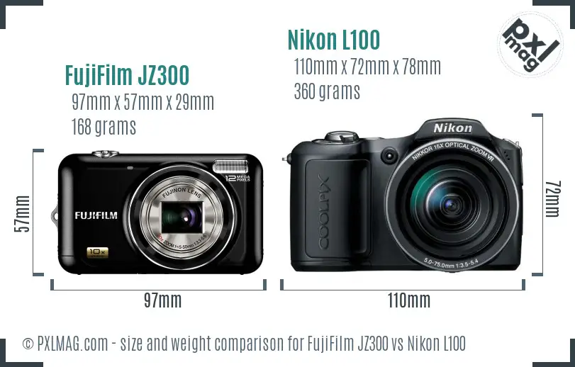 FujiFilm JZ300 vs Nikon L100 size comparison