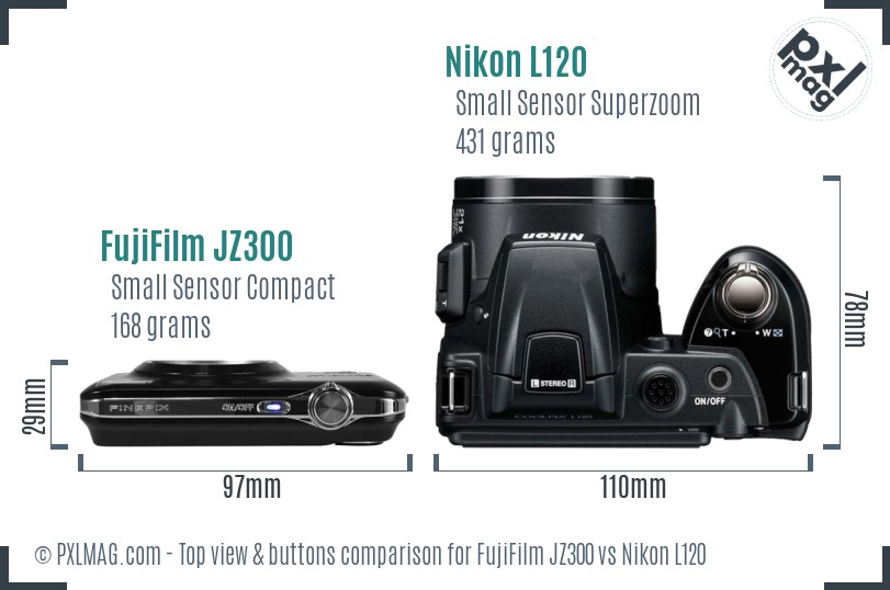 FujiFilm JZ300 vs Nikon L120 top view buttons comparison
