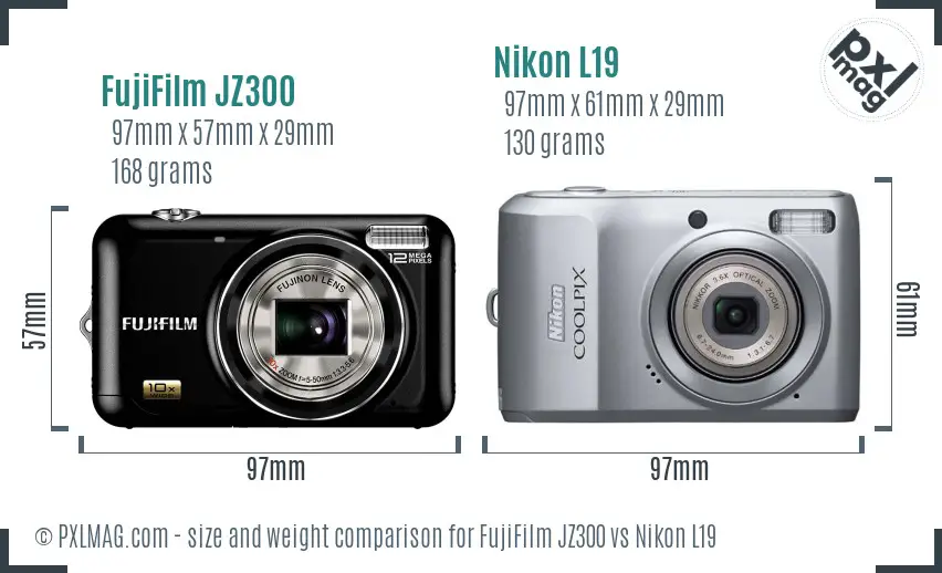 FujiFilm JZ300 vs Nikon L19 size comparison
