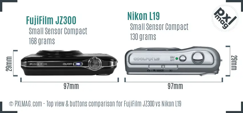 FujiFilm JZ300 vs Nikon L19 top view buttons comparison
