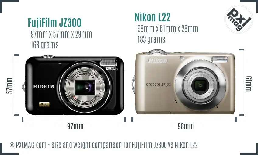 FujiFilm JZ300 vs Nikon L22 size comparison FujiFilm JZ300 vs Nikon L22 size comparison