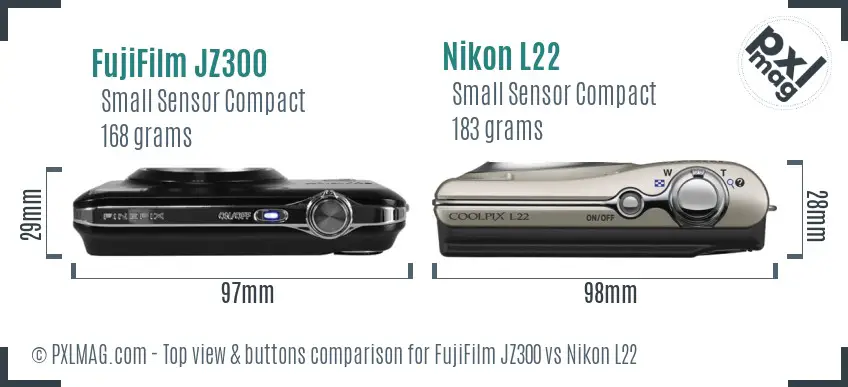 FujiFilm JZ300 vs Nikon L22 top view buttons comparison