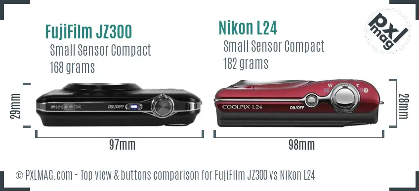 FujiFilm JZ300 vs Nikon L24 top view buttons comparison