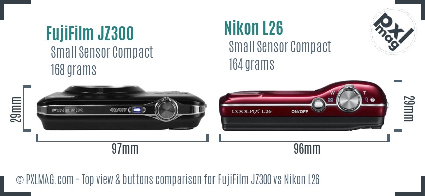 FujiFilm JZ300 vs Nikon L26 top view buttons comparison