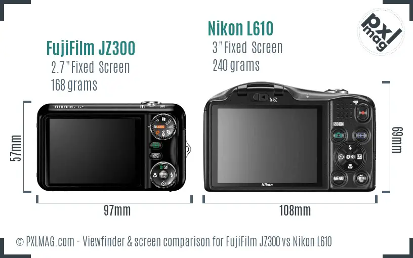 FujiFilm JZ300 vs Nikon L610 Screen and Viewfinder comparison