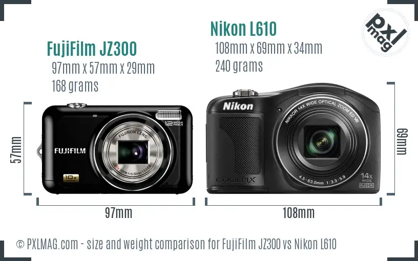 FujiFilm JZ300 vs Nikon L610 size comparison
