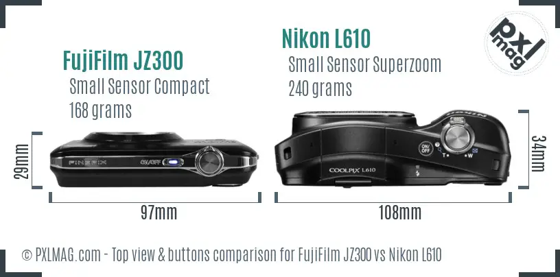 FujiFilm JZ300 vs Nikon L610 top view buttons comparison