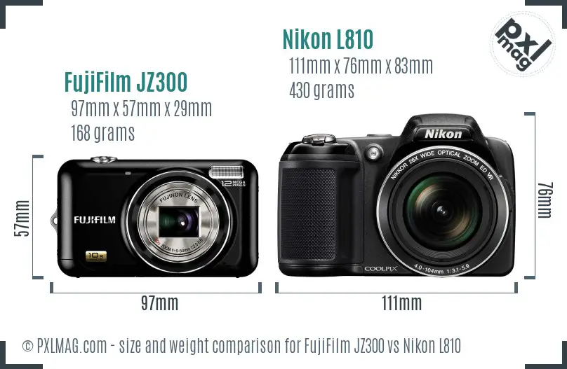 FujiFilm JZ300 vs Nikon L810 size comparison FujiFilm JZ300 vs Nikon L810 size comparison