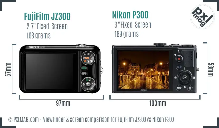 FujiFilm JZ300 vs Nikon P300 Screen and Viewfinder comparison