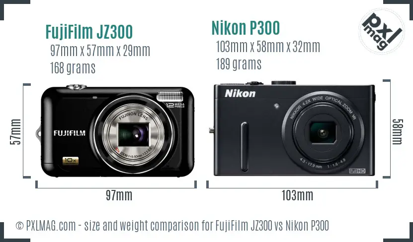 FujiFilm JZ300 vs Nikon P300 size comparison