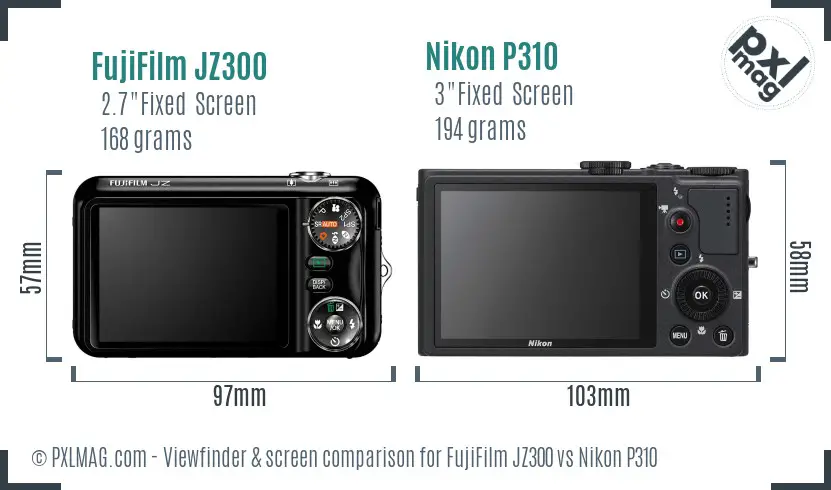 FujiFilm JZ300 vs Nikon P310 Screen and Viewfinder comparison