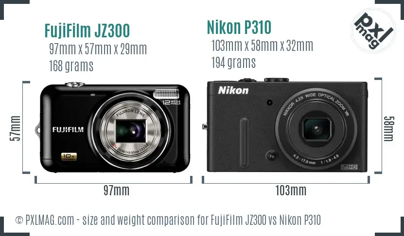 FujiFilm JZ300 vs Nikon P310 size comparison