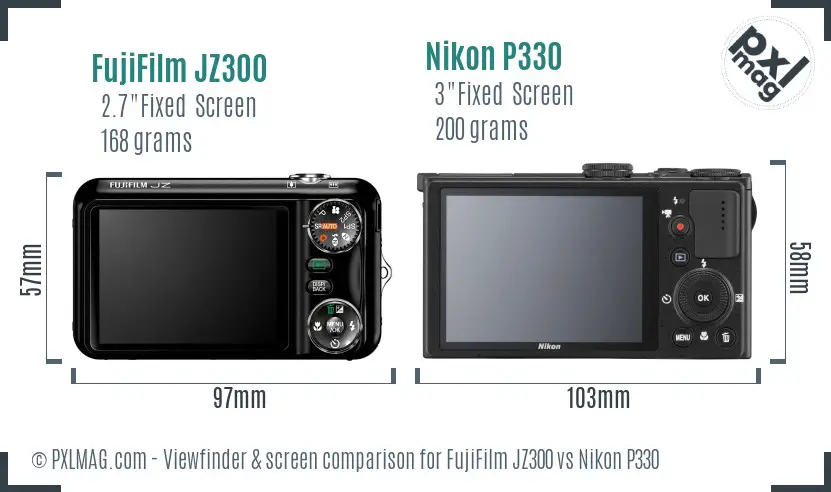 FujiFilm JZ300 vs Nikon P330 Screen and Viewfinder comparison