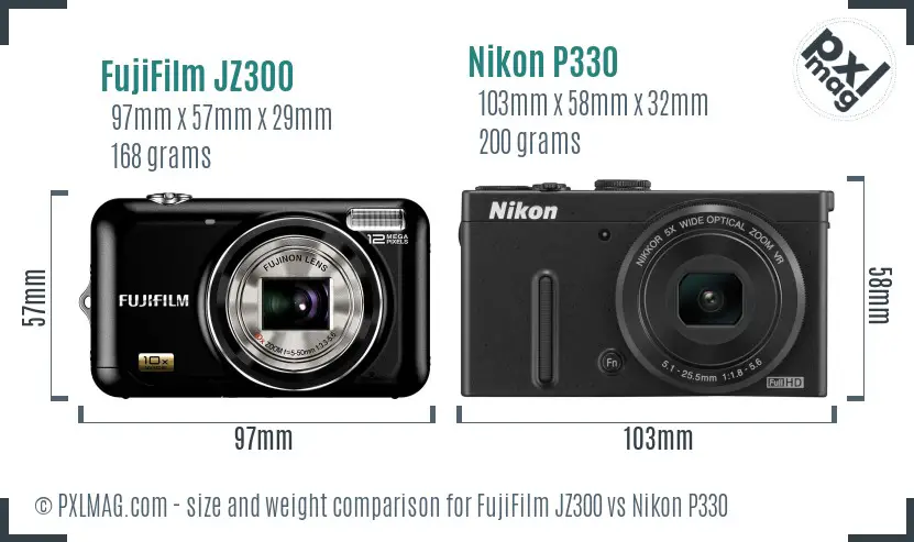 FujiFilm JZ300 vs Nikon P330 size comparison