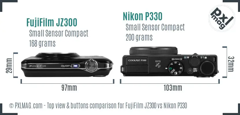 FujiFilm JZ300 vs Nikon P330 top view buttons comparison